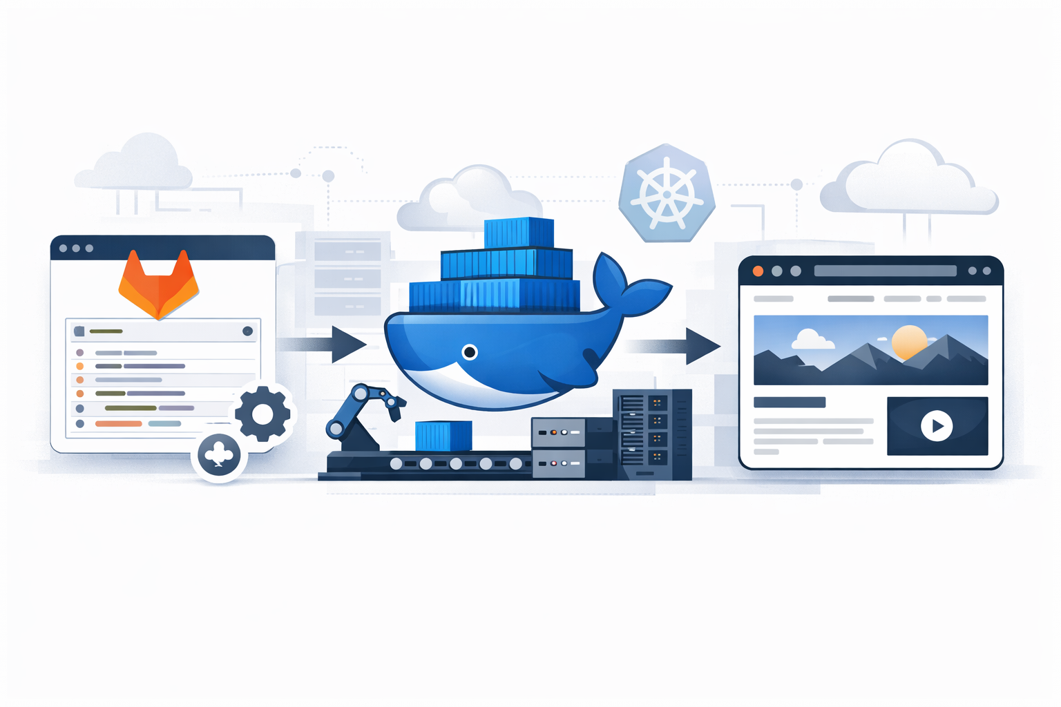 Hero overview of GitLab, Docker, Kubernetes and live website
