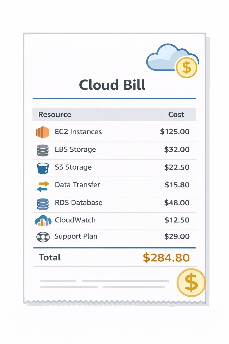 Sample cloud bill from provider